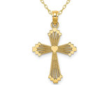 14K Yellow Gold Cross Pendant Necklace with Chain and Heart Center